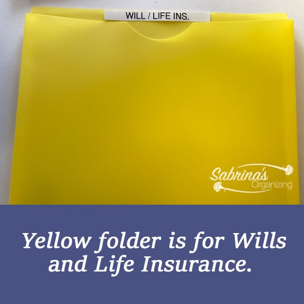 Yellow Folder is for WIlls and life insurance. 