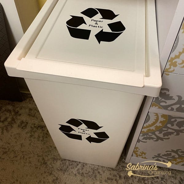 Recycling bin with labels