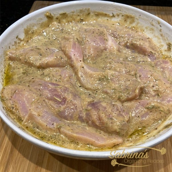 Dijon Chicken Breast mixed in bowl