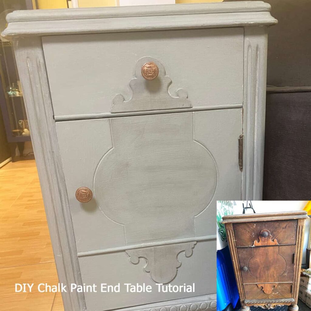 DIY Chalk Paint End Table Tutorial image - with before and after