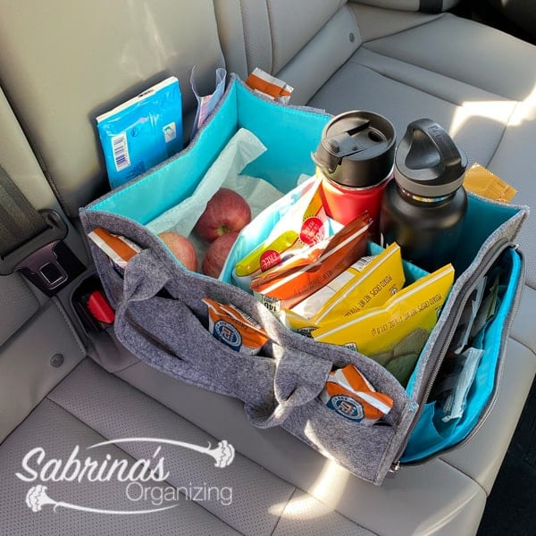 Snacks Organized in a Mimmo Caddy in the car