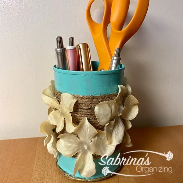 How to change a Plain Can Into a Gorgeous DIY Pencil Holder finished project
