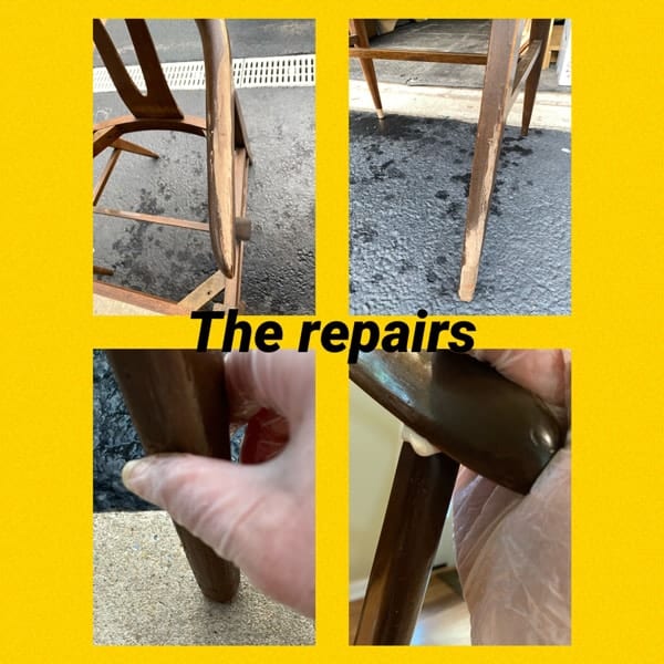 We repaired the wood on the chair arms and legs