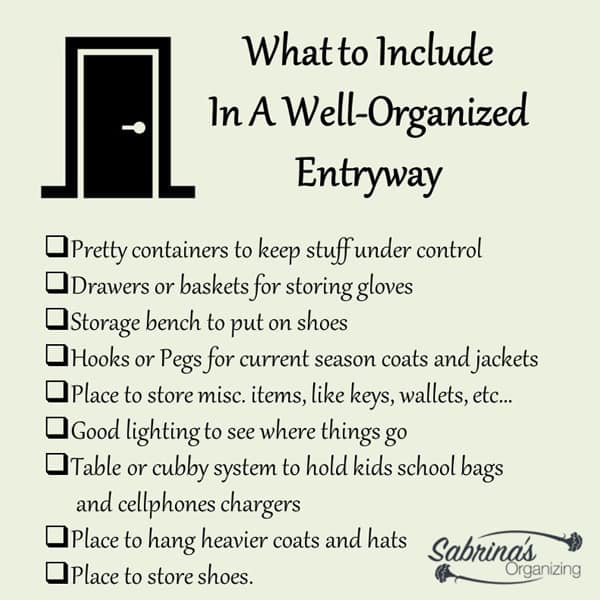 What to include in an organized entryway landing zone - square shape list