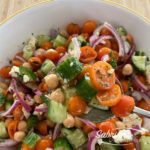 Cucumber Tomato Chickpea Feta Salad Recipe in a bowl