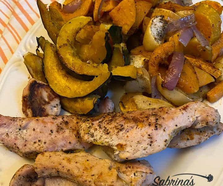 Roasted Turkey Tenders and Squash Recipe - square image