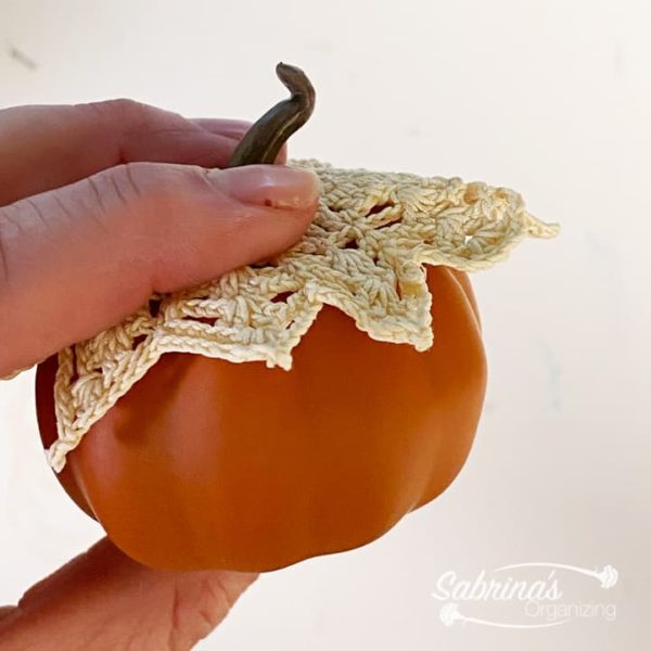 Make SUre the Lace fits over the small stem of the pumpkin