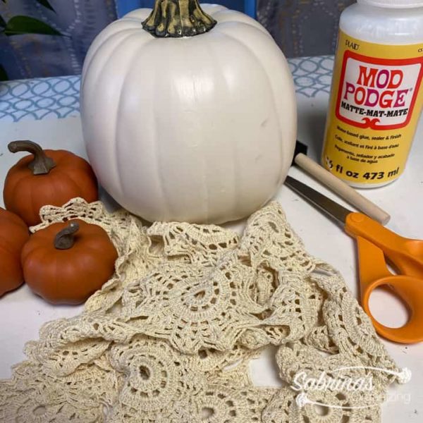 Supplies needed to make this Vintage Crochet Lace Pumpkins