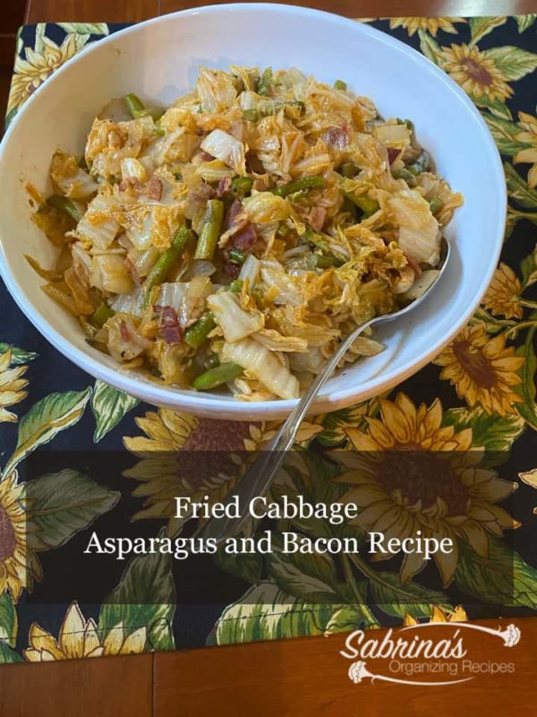 Fried Cabbage Asparagus and Bacon Recipe in a bowl featured image