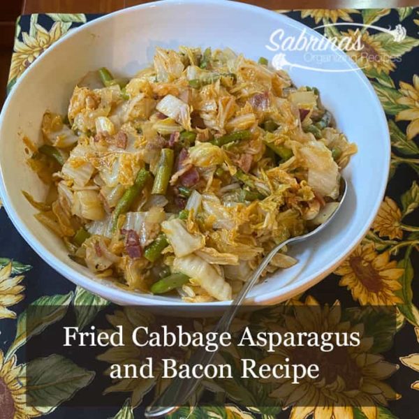 Fried Cabbage Asparagus and Bacon Recipe in a bowl square image