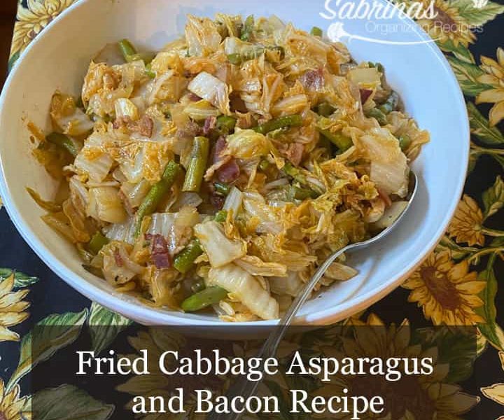 Fried Cabbage Asparagus and Bacon Recipe in a bowl square image
