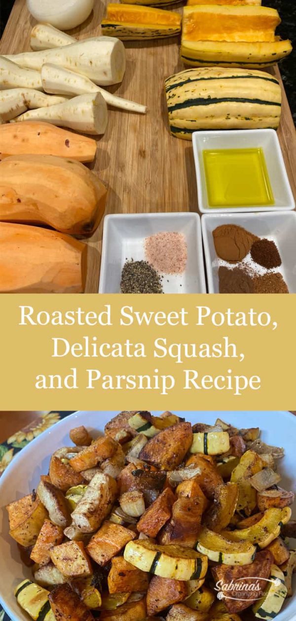 Roasted Sweet Potato, Delicata Squash, and Parsnip Recipe long image for pinterest