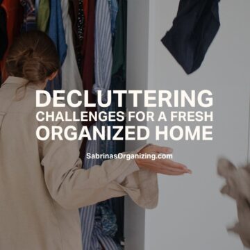 a square image that shows title in the center and person in the background that is throwing clothes out of the closet.