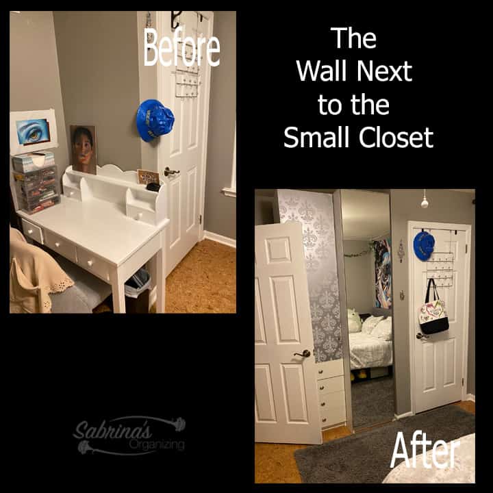 The wall next to the small closet before and after