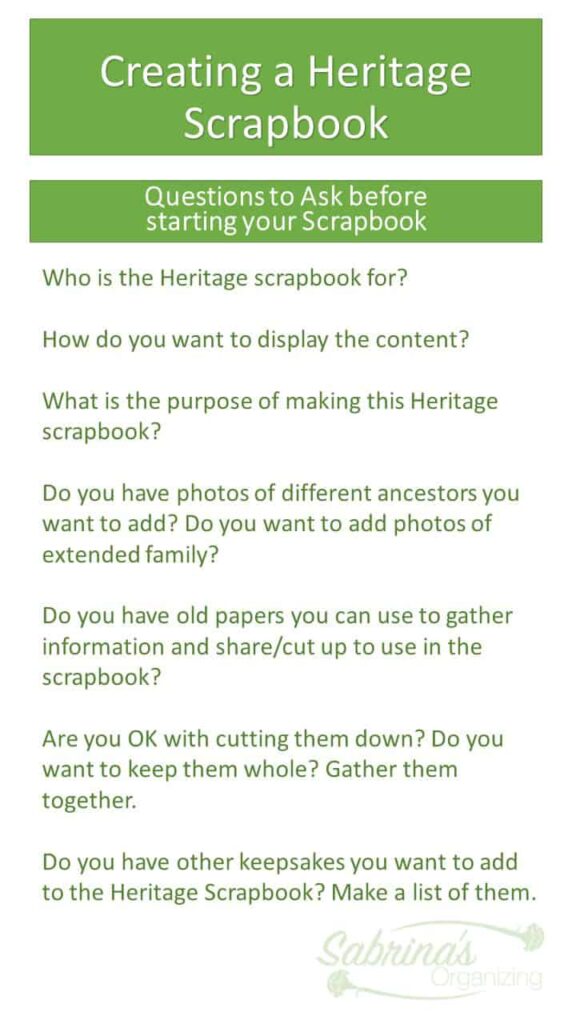 Questions to ask before starting a heritage scrapbook