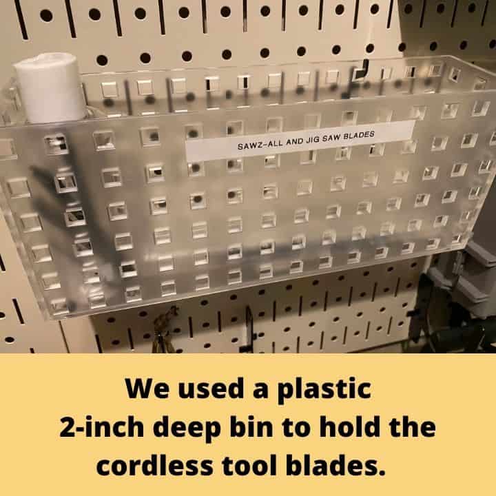 We used a plastic 2 inch bin to hold the tool blades