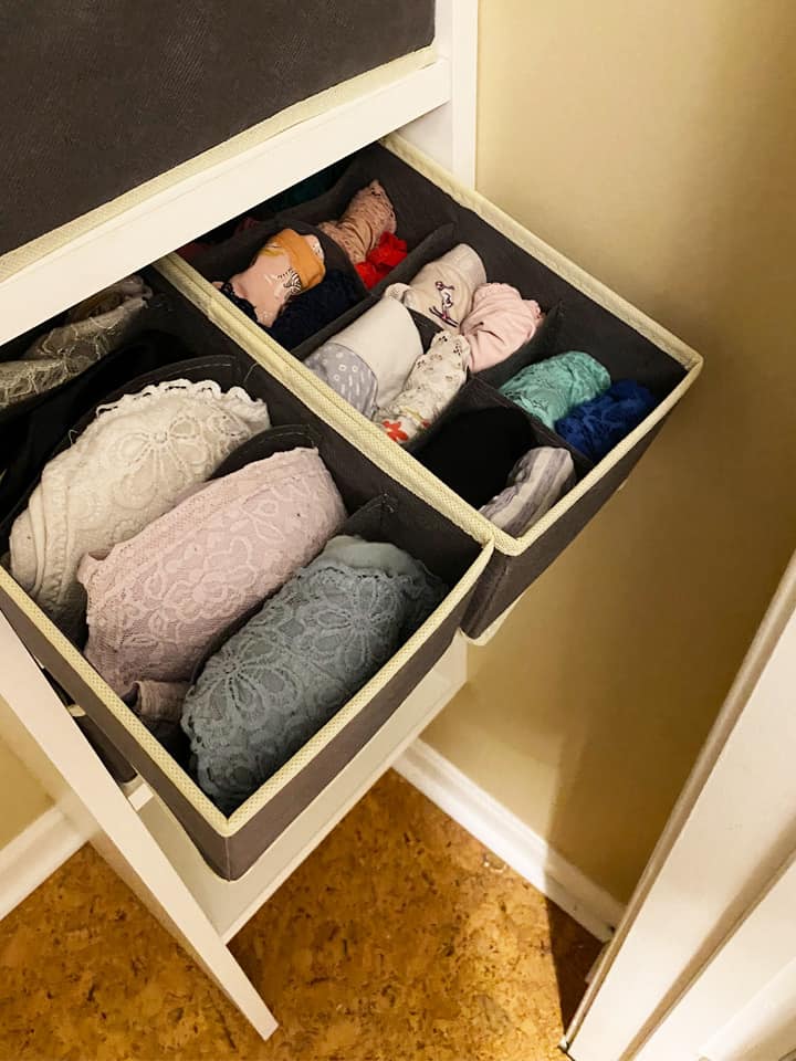 Organize the delicates and add to the sections and place them on a shelf in the closet