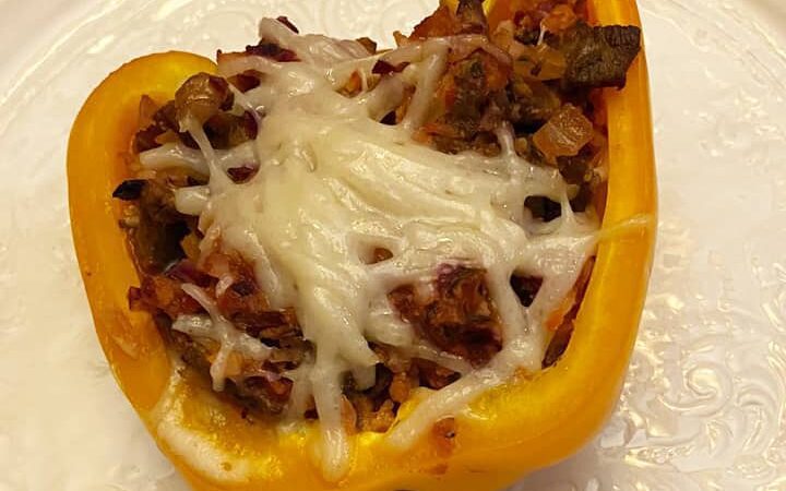 Short Ribs Stuffed Peppers Recipe with title from Sabrinasorganizing square image