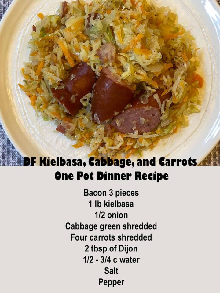 Ingredients and after image for Kielbasa cabbage and carrot recipe