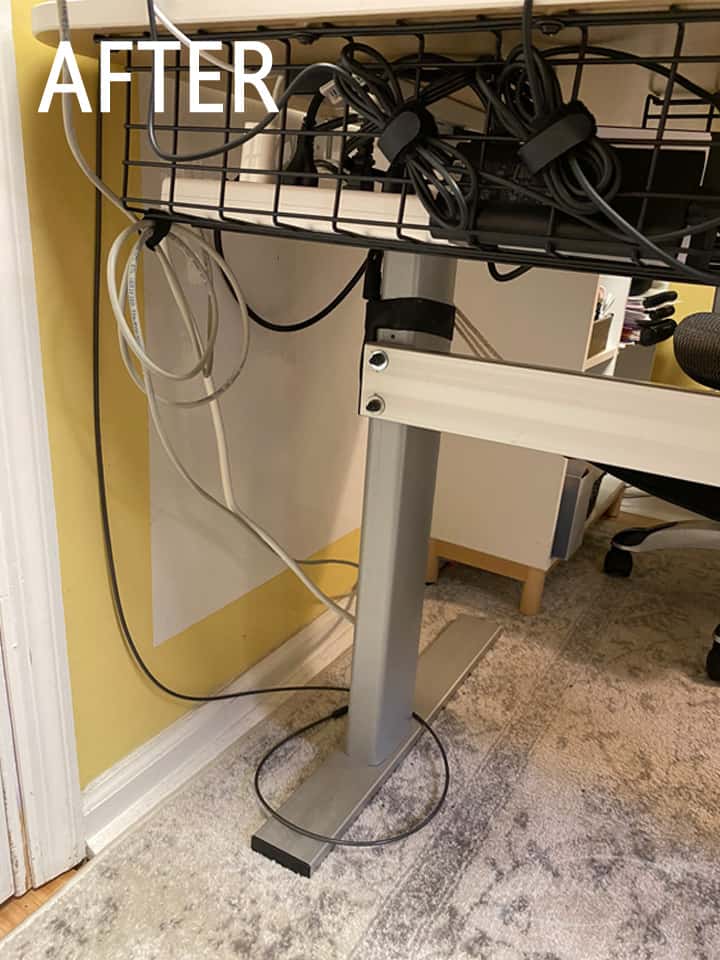 After standing desk cable organization