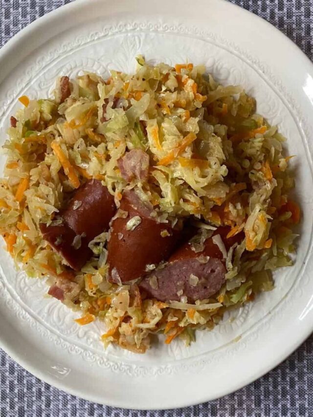 Kielbasa cabbage and carrots square image