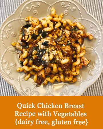 Quick Chicken Recipe with Vegetables on a plate with title vertical image with title