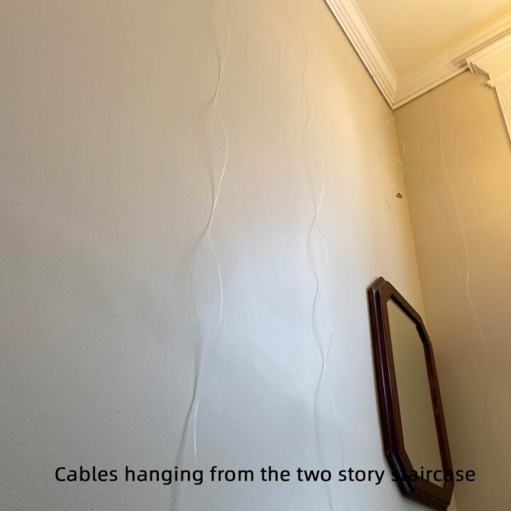 Add the cables to the two story staircase to let them stretch