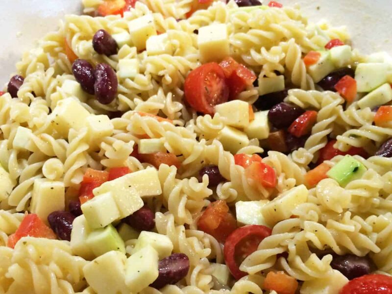 Quick and Easy Pasta Salad Recipe for a crowd in a bowl square image