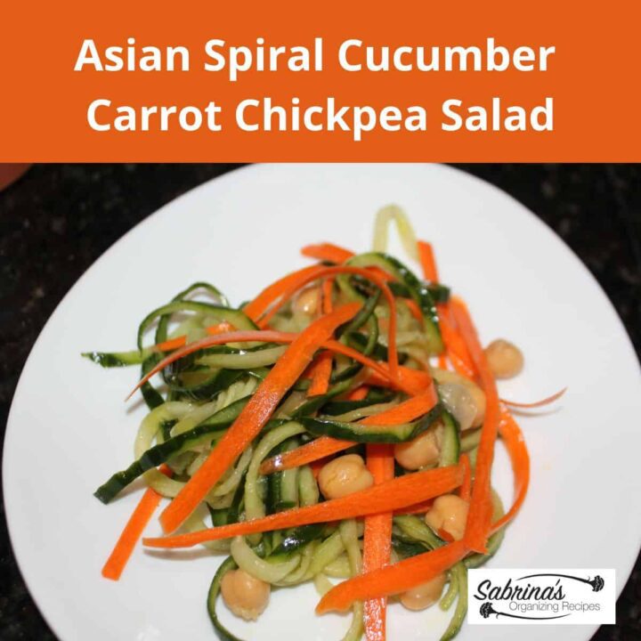 Cold Spiral Cucumber Carrot Chickpea Asian Salad Recipe square image with title