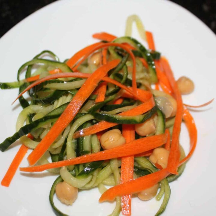 Cold Spiral Cucumber Carrot Chickpea Asian Salad Recipe square image