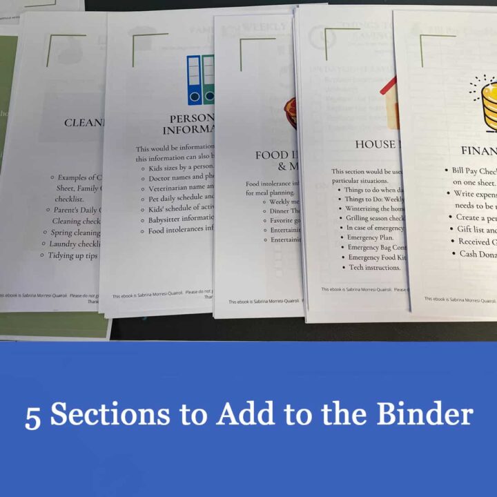 The five sections to add to the binder