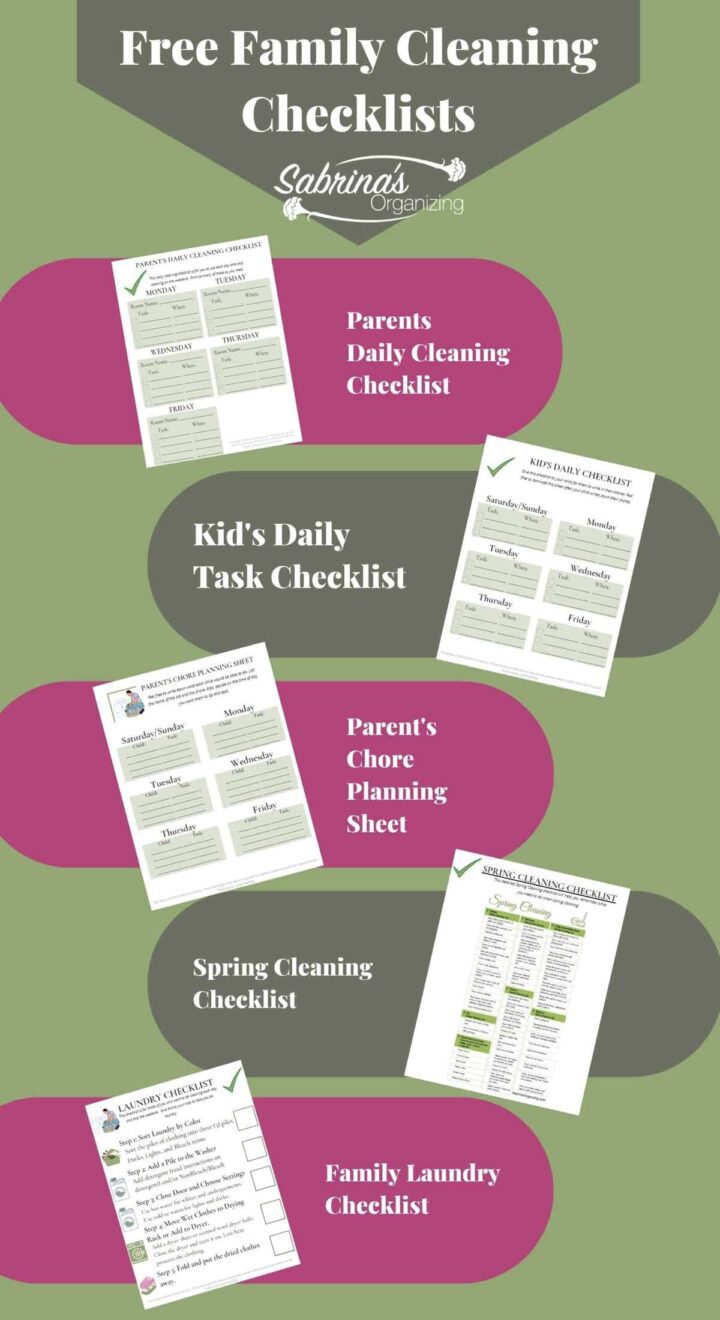 FREE Family Cleaning Checklists large image - it shows section one checklists in the ebook