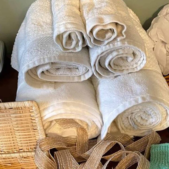 Rolled towels and ribbon