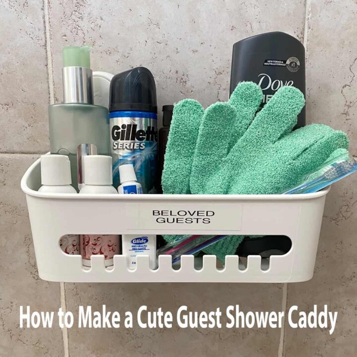 How to Make a Cute Guest Shower Caddy with title on image - square image