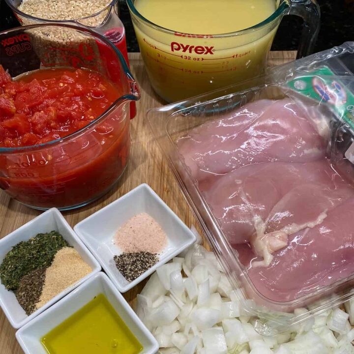ingredients for Italian Instant Pot Chicken Recipe with Tomatoes and Rice