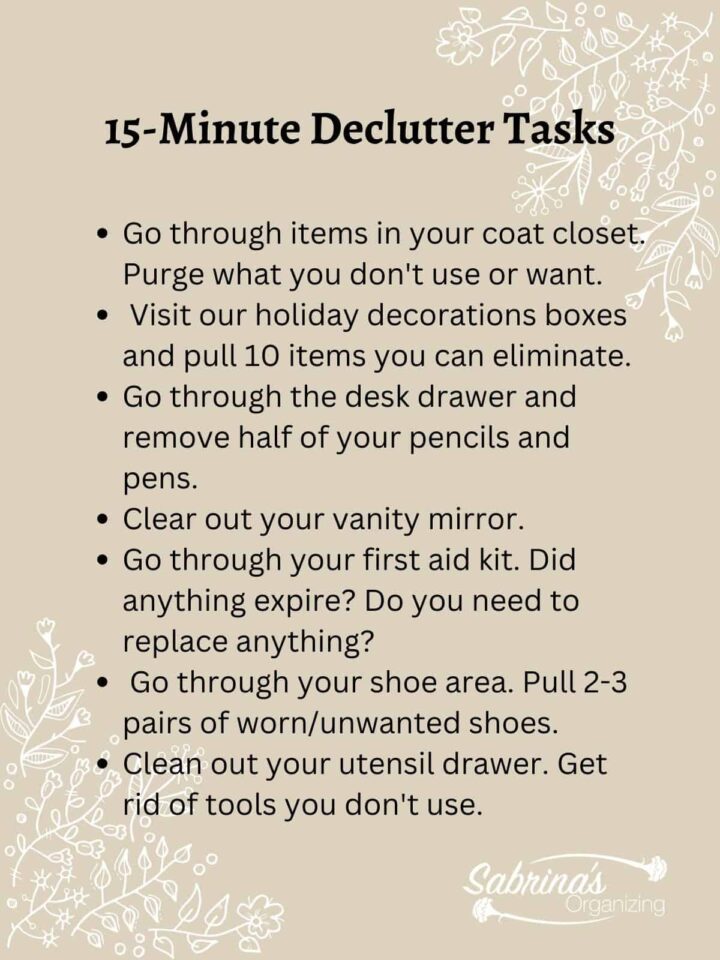 15 Minute Declutter Tasks Week 1 List