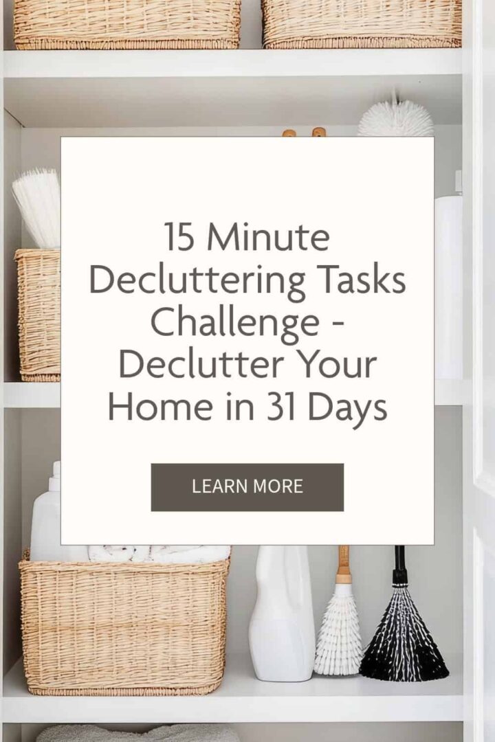 Title of post in the center of a white box and background has an organized closet - pinterest image