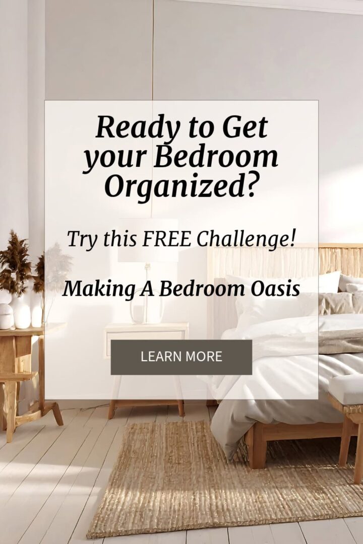 a bedroom image with a bed in the center and a wicker ceiling lap - title of post in the center - pinterest image