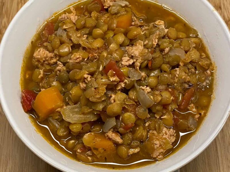 Turkey Lentil Soup Recipe in a bowl square image