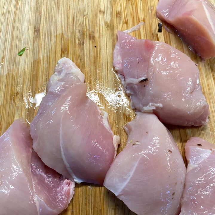 Cut Chicken breast and season with salt and pepper and olive oil