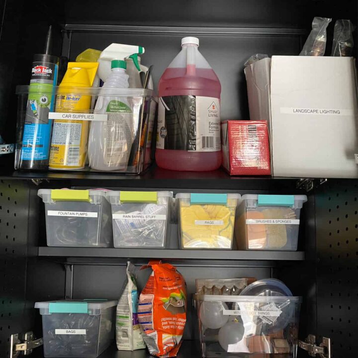 Label the bins inside the cabinet