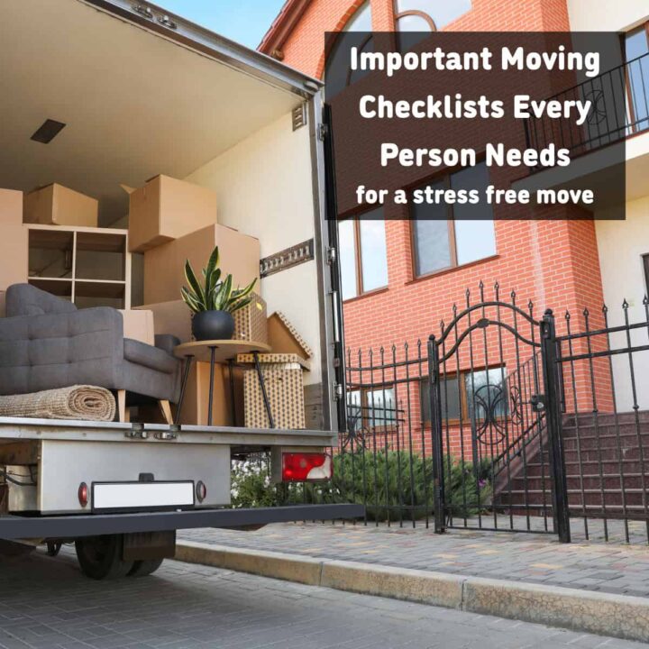 moving truck in front of a house - square image - title at top right corner