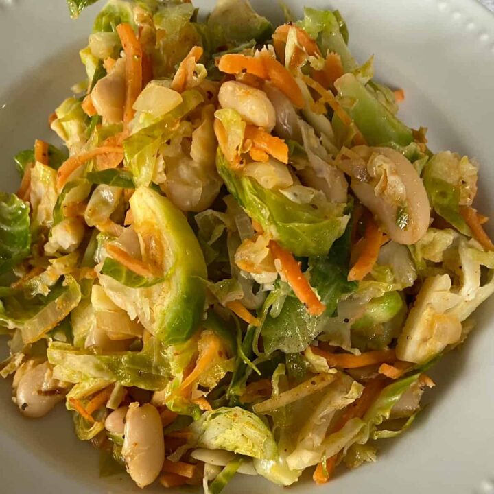 Sauteed Brussel Sprouts and Carrots Warm Salad recipe -square image