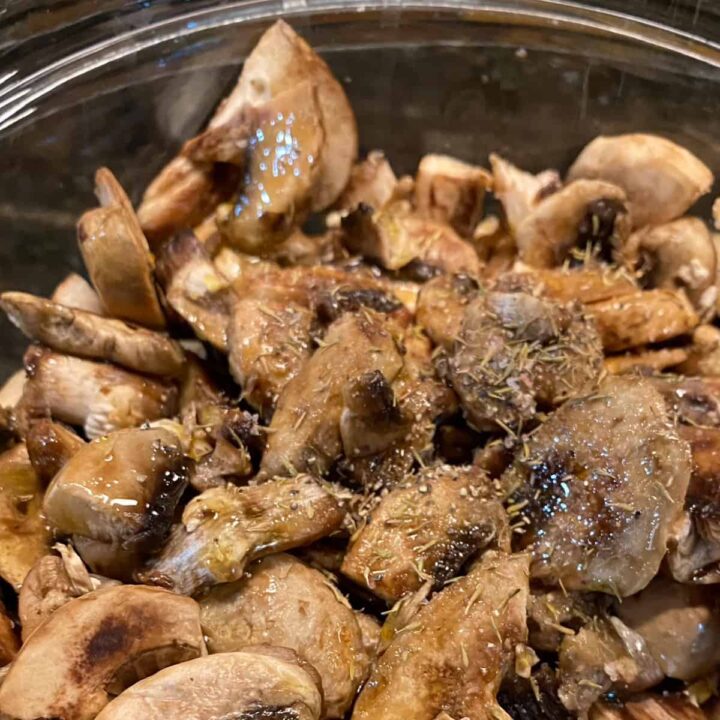 Season mushrooms in a bowl