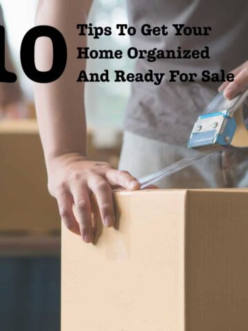 the title of the article at the top with green back ground and a person taping up a moving box - square image
