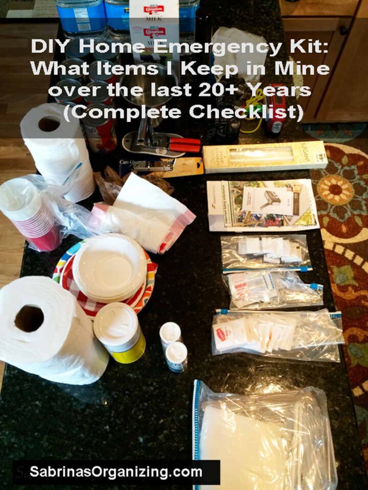 Supplies I have in my emergency kit - title at the top center - pinterest image