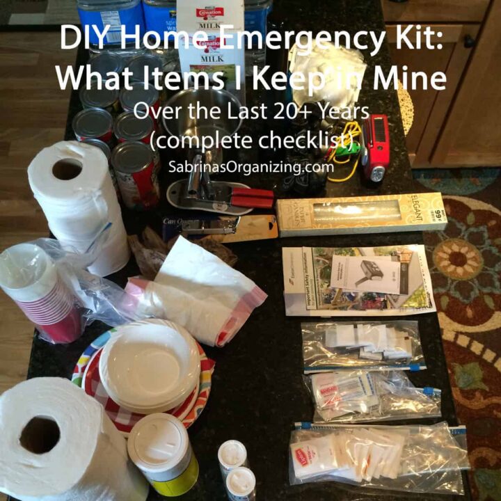 Supplies I have in my emergency kit - title at the top center - square image