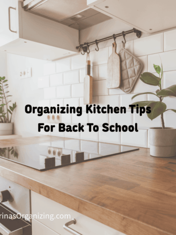 Counter and range image with tile backsplash and title in the center of square image