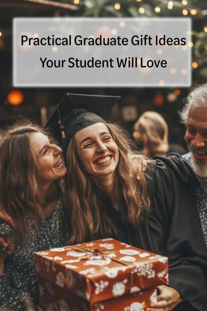Two Women taking selfie with one in a cap in gown and title at top center-pinterest image size