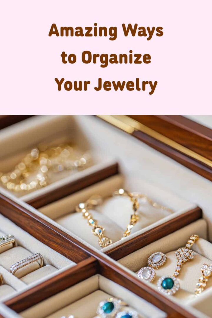 jewelry boxes in drawer with title at the top center - pinterest size image